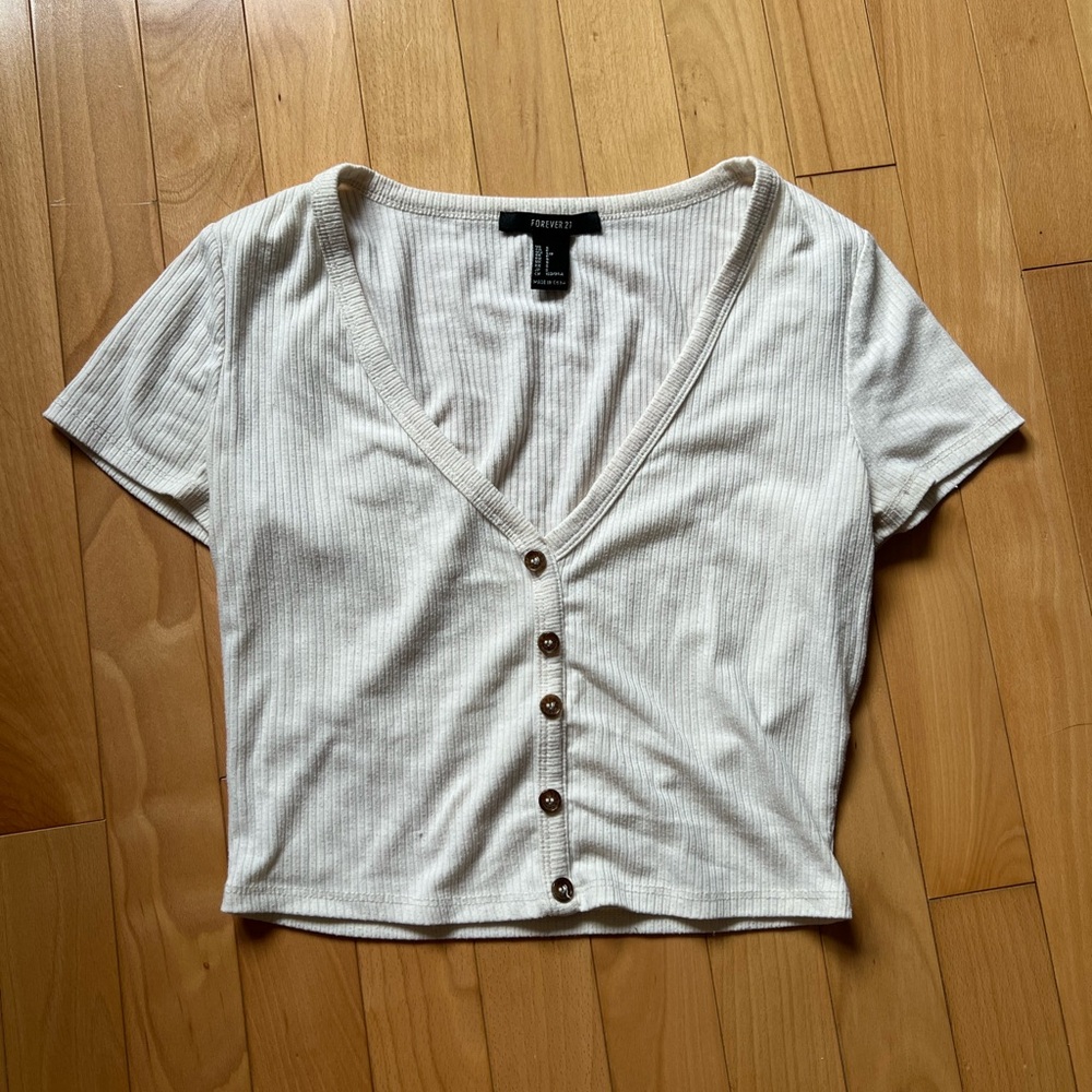 Forever 21 Cream Button-Up Women's Top